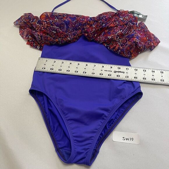 NWT Lauren Ralph Lauren Purple Flyaway Bandeau Swimsuit Bathing Suit Size 4 New - Picture 4 of 6